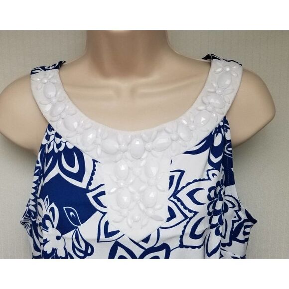 Women's Dress Barn White & Blue Beaded accent Collar Sheath Dress Size 6 - Picture 7 of 9